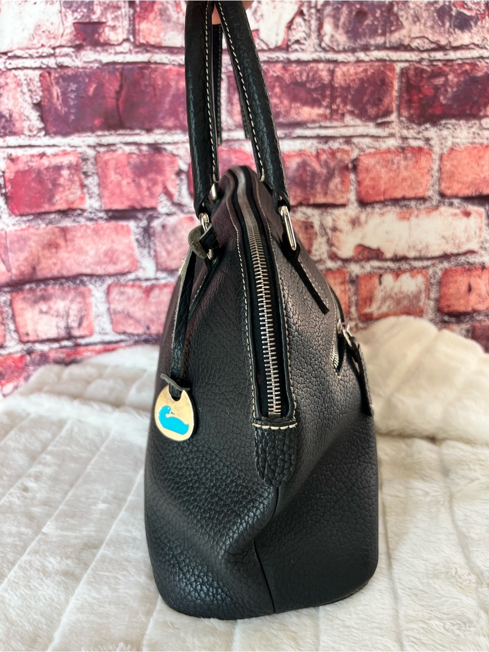Dooney & Bourke Vintage Embossed Pebbled Leather Dome Satchel - Black - Picture 4 of 10